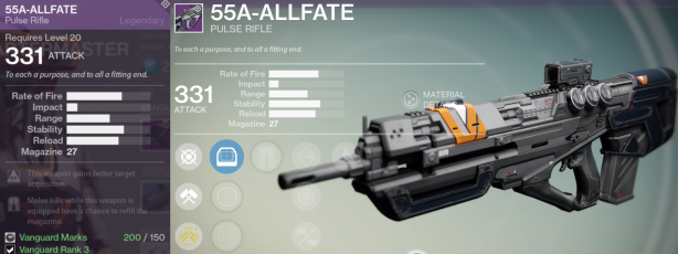 Destiny House of Wolves 55A Allfate pulse rifle