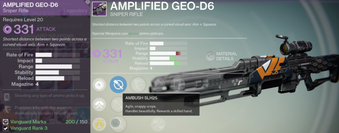 Destiny House of Wolves amplified geo sniper rifle