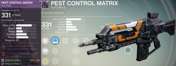 Destiny House of Wolves pest control matrix auto rifle